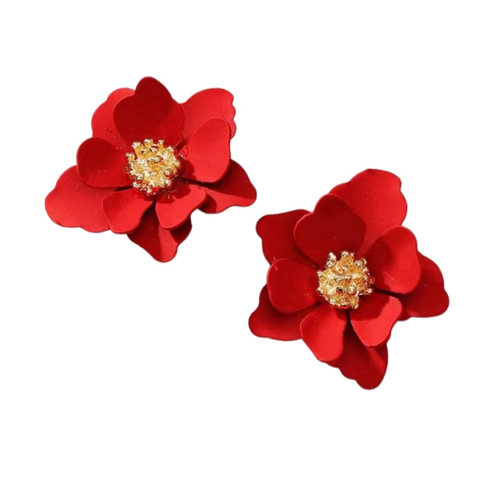 Red and Gold Flower Stud Earrings